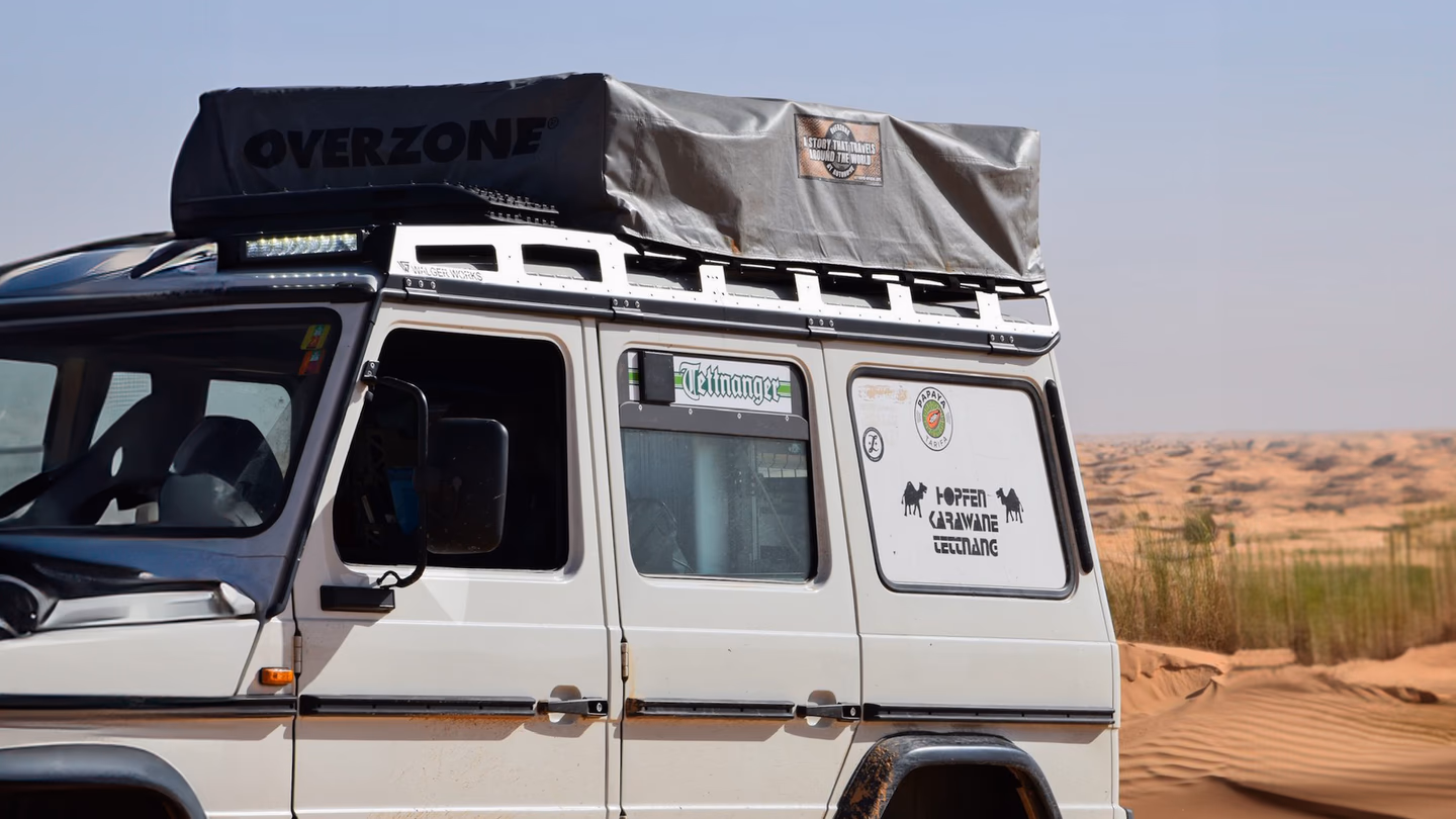 Walger Works roof rack detail — close-up with rooftop tent